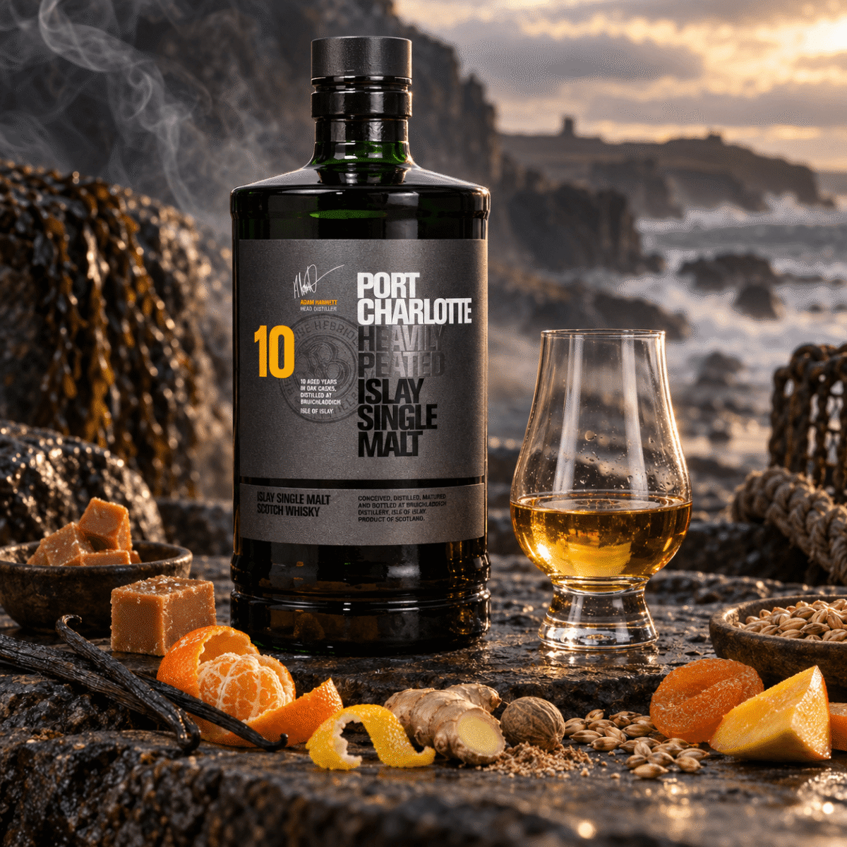 Rượu Port Charlotte 10 Year Old 750ml 9 Hương vị Port Charlotte 10 với peat smoke caramel vanilla citrus và trái cây